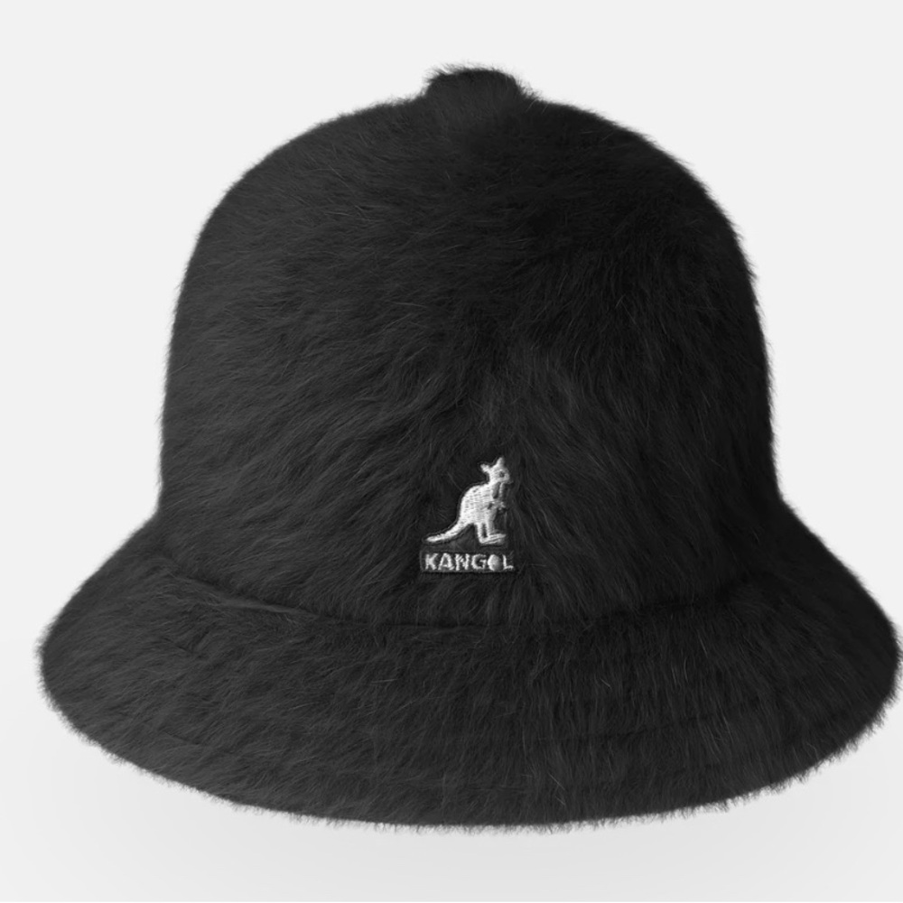 Kangol Black Faux Fur Bucket Hat with Logo